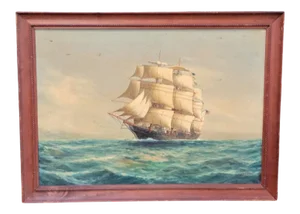 1910s Nautical Seascape Oil Painting by L. Papaluca, Framed