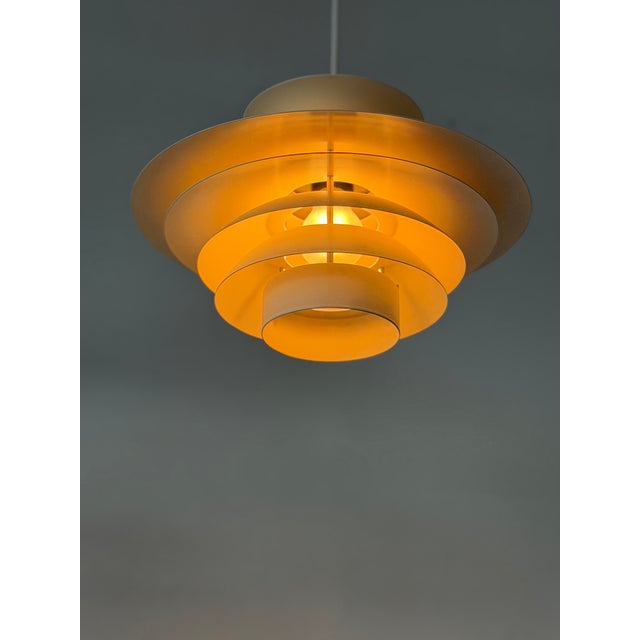 Metal Scandinavian Cream Pendant Lamp with 7 Layers from Jeka, Denmark, 1960s For Sale - Image 7 of 18