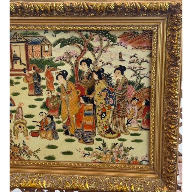 Beige Late 19th Century Japanese Garden Scene Ceramic Painting Handmade Drift Blue Wall Hanging For Sale - Image 8 of 11