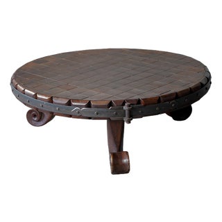Rustic Round Coffee Table with Iron Details, Netherlands, 1960s For Sale