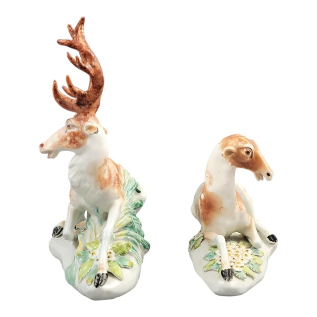Porcelain Pair of Deer Stag and Doe at Lodge from Derby, 1765-1770, Set of 2 For Sale - Image 4 of 8