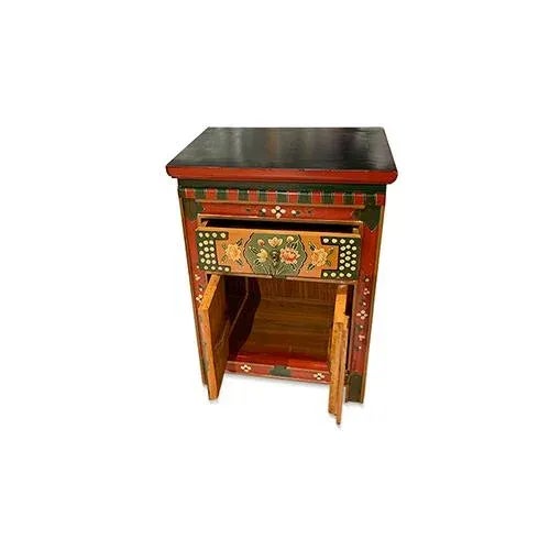 Chinese Asian Style Tibetan Hand Painted Motif Nightstand For Sale - Image 3 of 6