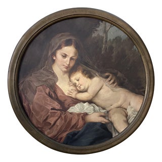 Mincato Giuseppe, Madonna with Sleeping Child, 1920s, Oil on Canvas, Framed For Sale