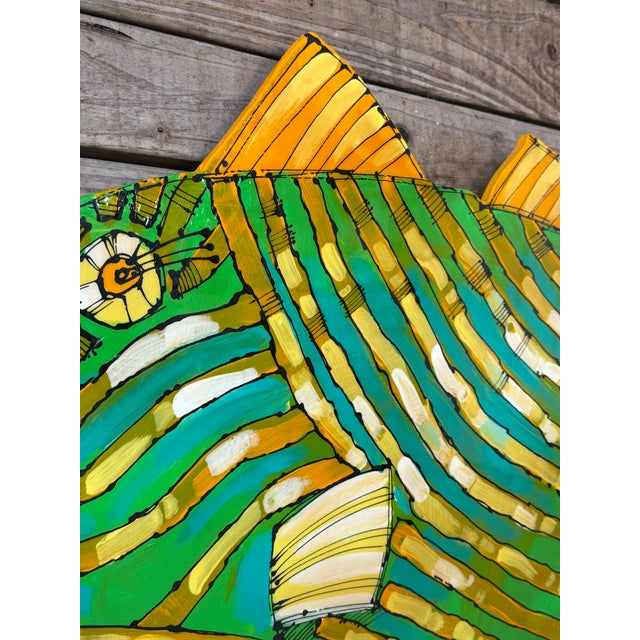 Monumental Coastal Custom Painted “Triggerfish” Wall Art With Epoxy Glaze For Sale - Image 4 of 12