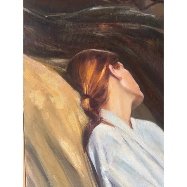 Portrait of a Girl Sitting-Oil on Canvas For Sale - Image 11 of 11
