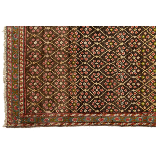 Antique Malayer Wool Runner Handmade in Brown With Floral Pattern For Sale - Image 9 of 9