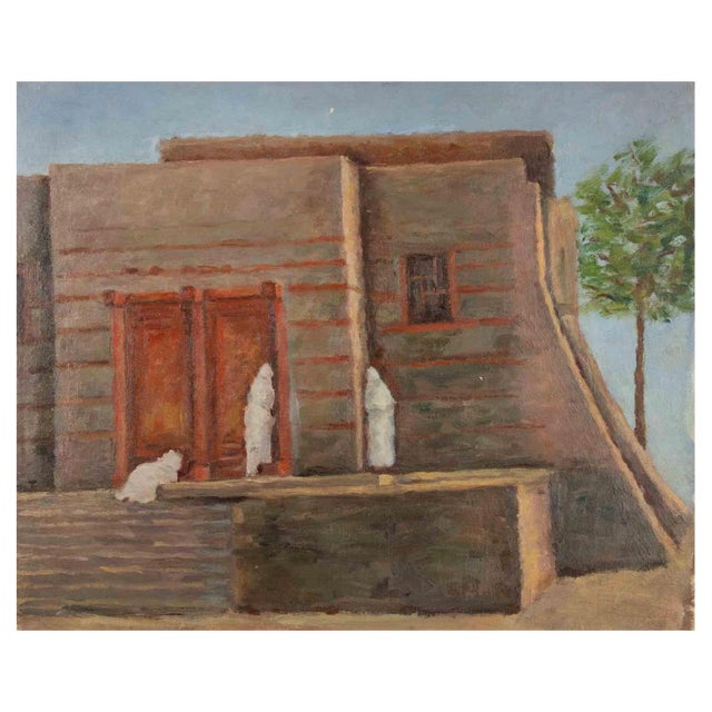 Francesco Settimj, House in the Desert, Oil Painting, Mid-20th Century For Sale