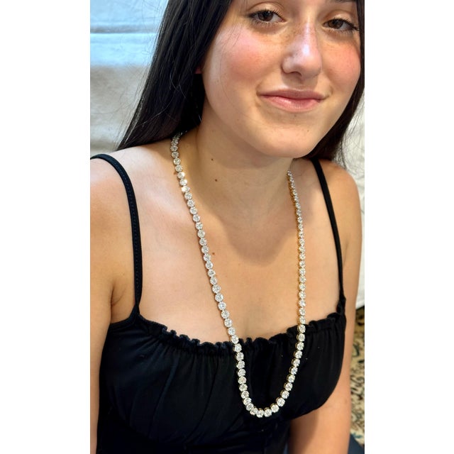 Metal Certified 47 Ct Pave Set Diamond Riviera Necklace in 18 Kt White Gold 28" Long For Sale - Image 7 of 8
