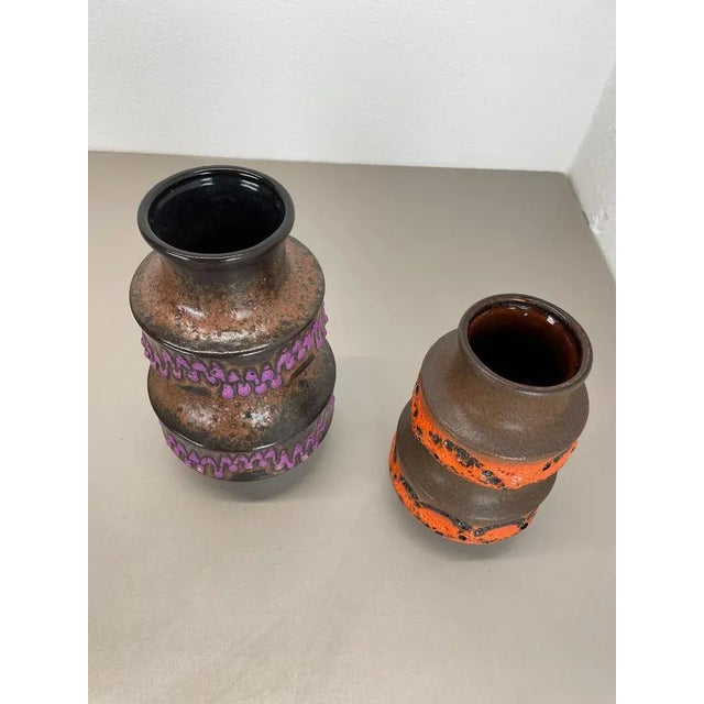 1970s WGP Pink Orange Ceramic Fat Lava Vases from Scheurich, Germany, 1970s, Set of 2 For Sale - Image 5 of 18