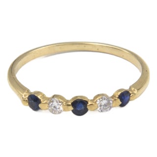 Vintage Sapphire and Diamond Five-Stone 14k Yellow Gold Ring, Size 8.25 For Sale