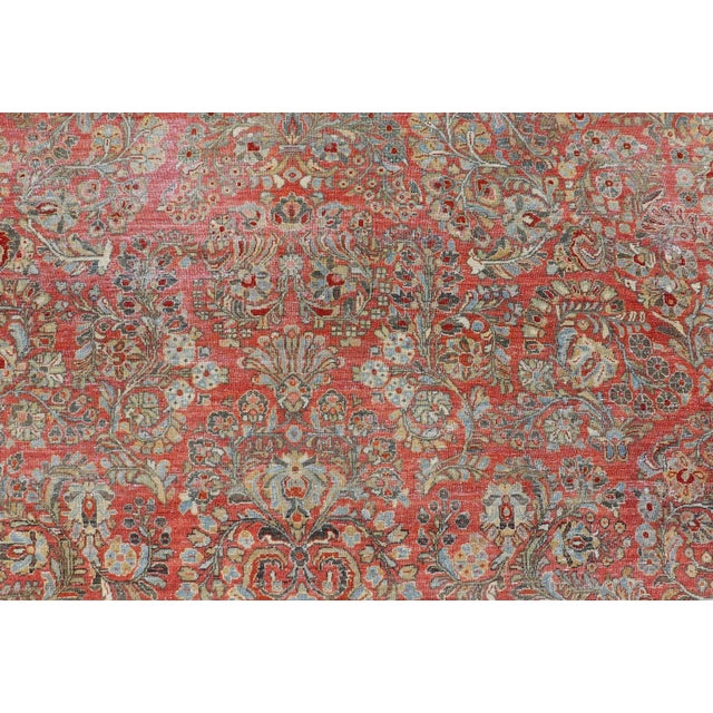 Early 20th Century Antique Persian Sarouk With All-Over Floral Design on a Light Red Field For Sale - Image 9 of 13