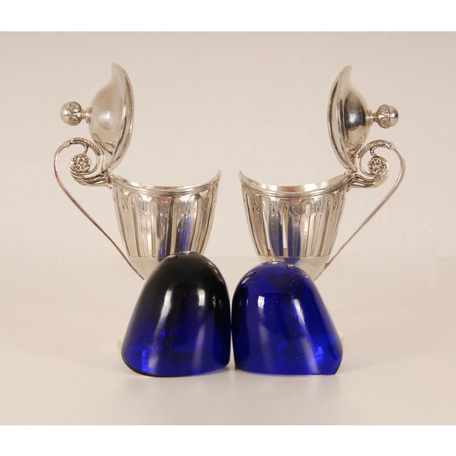 Napoleonic Sterling Silver and Blue Glass Liners 1st Empire