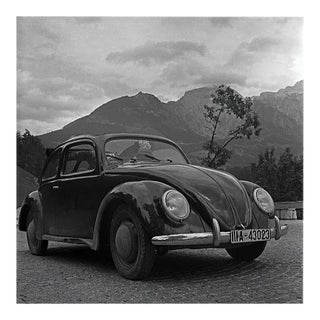 Volkswagen Beetle Parking Close to Mountains, Germany, 1939, Printed 2021 For Sale
