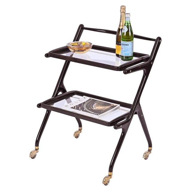 Mid-Century Italian Trolley Bar Cart in Wood and Glass attributed to Cesare Lacca, 1950s For Sale - Image 16 of 16