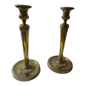 19th C Second French Empire Pair of Silver Plated Brass Candlesticks