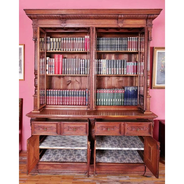 Very heavy bookcase made of solid oak. The bookcase comes from a French chateau - the first half of the 19th century. The...