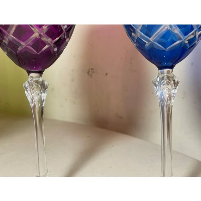 Lot of 4 Vintage Cut to Clear Crystal Glass Cordial White Wine Goblet Glasses For Sale In New York - Image 6 of 10