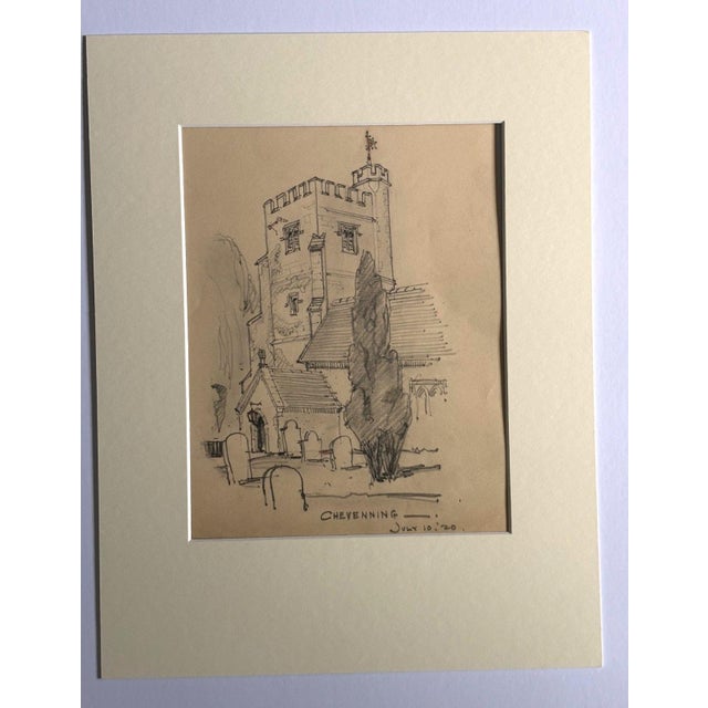 Realism Antique 1920s Walter Church Drawing in 11x14 Mat - Chevening For Sale - Image 3 of 3
