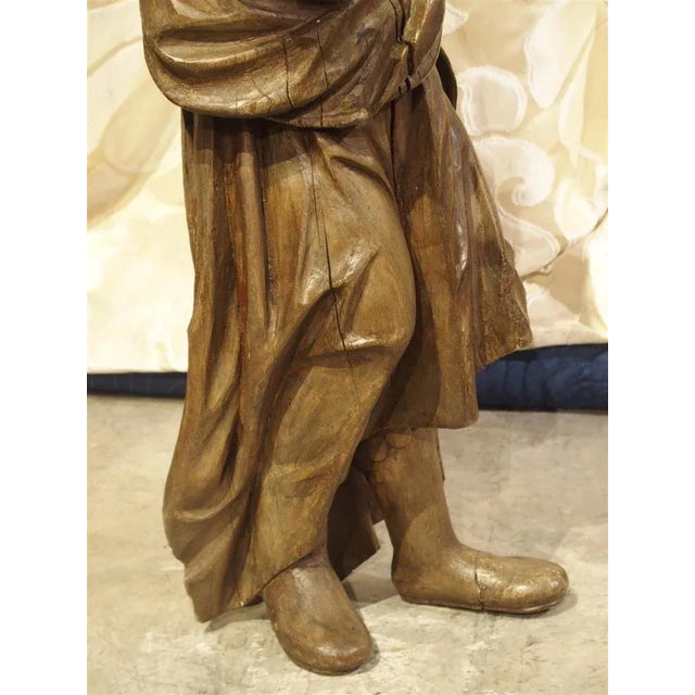 Tan 18th Century Carved Wooden Statue From France For Sale - Image 8 of 13
