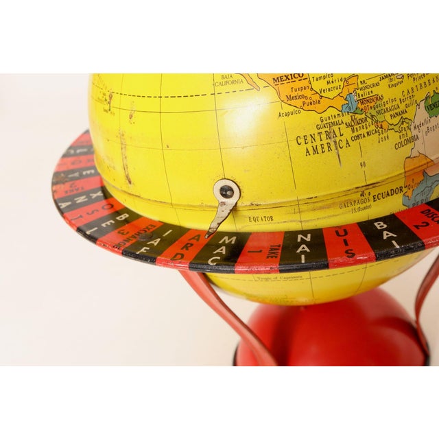 Metal Vintage Replogle Yellow and Red Tin Litho "Globe Grams' Spinning World Globe For Sale - Image 7 of 18