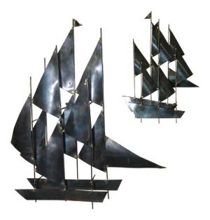 Curtis Jere Style Metal Sailboats Wall Sculpture - 2 Pieces