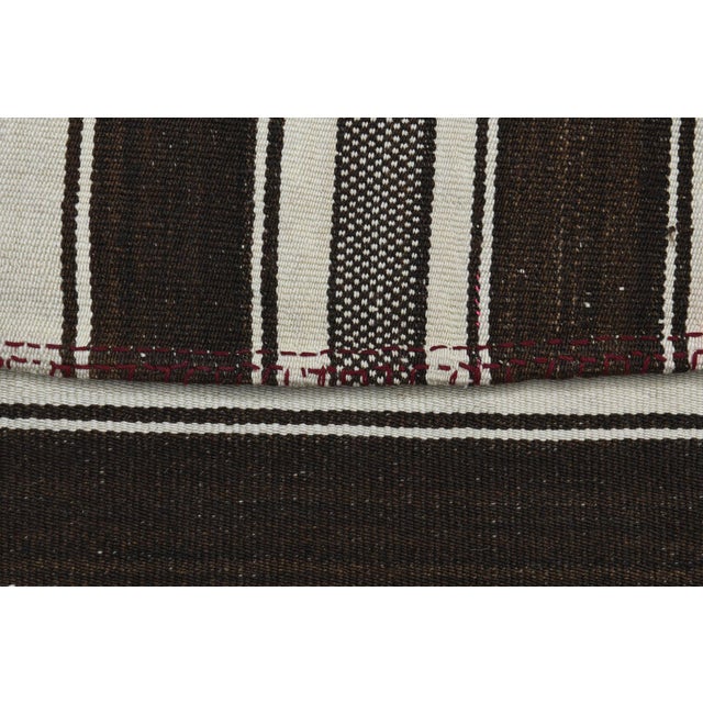 1970s Beige Brown Bold Striped Antique Vintage Oushak Wool Kilim Rug For Sale - Image 5 of 11