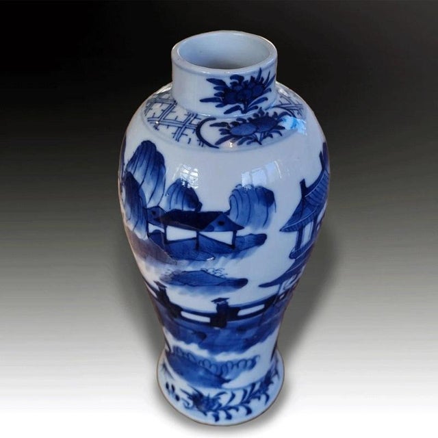 19th Century Qing Dynasty Chinese Blue and White Master of the Rocks Vase For Sale - Image 4 of 7