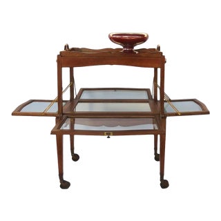 French Walnut Trolly Cart Display Lift Off Serving Tray Dessert Stand Side Table For Sale