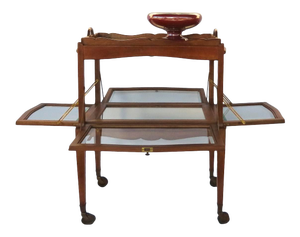 French Walnut Trolly Cart Display Lift Off Serving Tray Dessert Stand Side Table