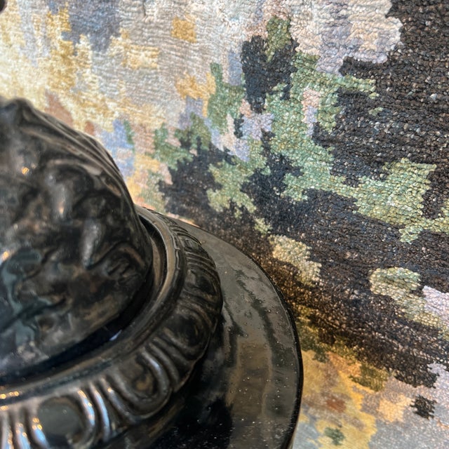 Italian Hand Painted Black Ceramic Urn With Lid For Sale - Image 11 of 13