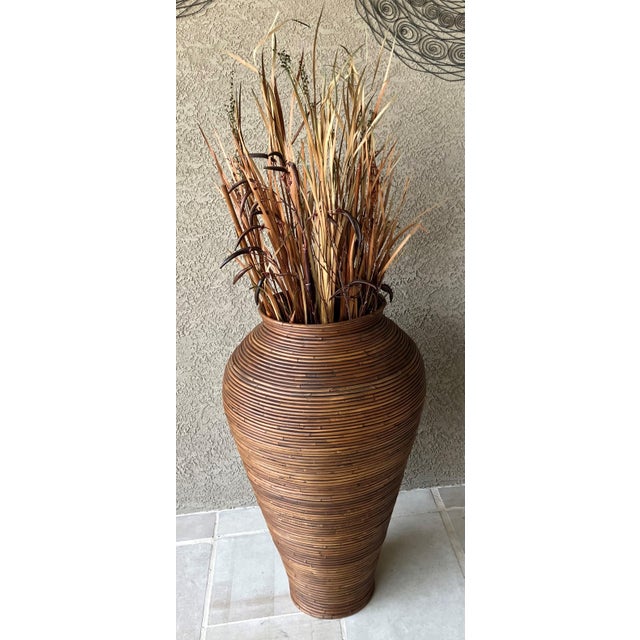 Late 20th-Century Gabriella Crespi-Style Pencil Reed Rattan Pithos-Shape Floor Vase For Sale - Image 18 of 18