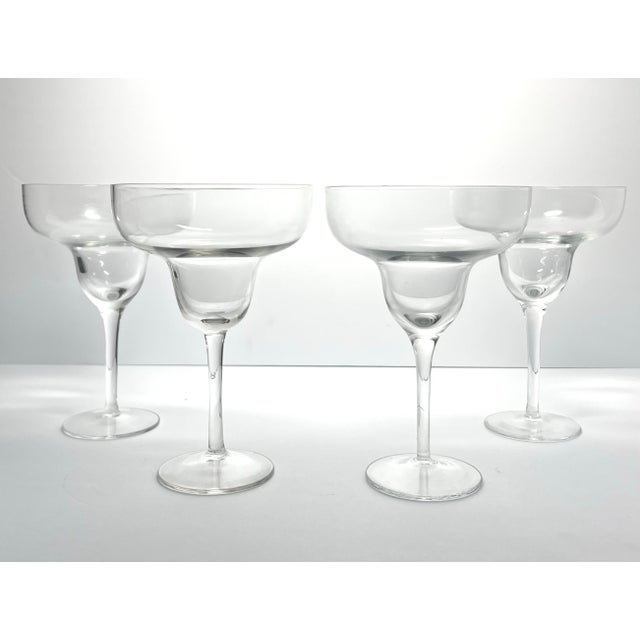Contemporary Modern Minimalist Set of 4 Clear Glass Margarita Glasses 7” 14oz Good contemporary condition. No chips,...