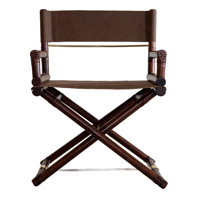 1970's McGuire Director's X-Chair in Leather For Sale