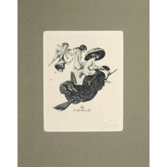 Héliogravure on japanese paper realized by Fraz von Bayros in 1913 for Ex Libris Verlag K. Th. Senger, Munich. Mounted on...