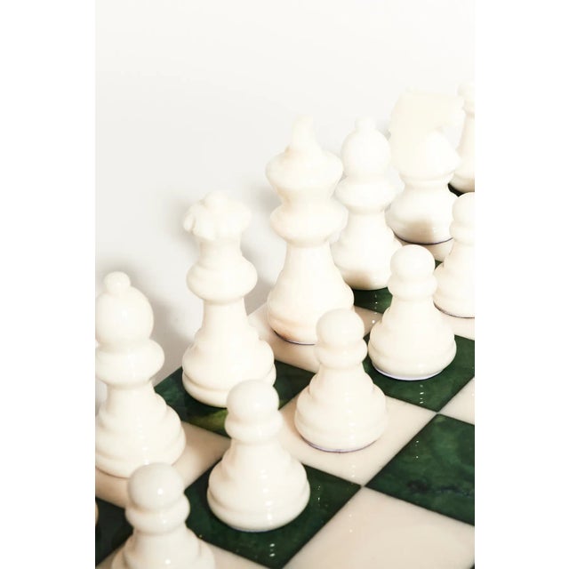 Italian Italian Forest Green/White Large Alabaster Chess Set For Sale - Image 3 of 10