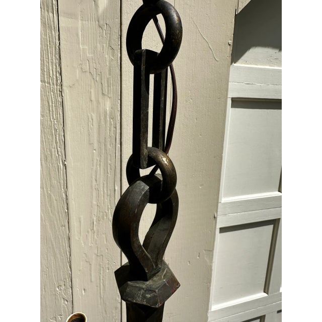 Bronze Vintage Arts and Crafts Cast Bronze Four Arm Chandelier For Sale - Image 8 of 9