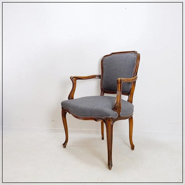 Louis XV Style Lounge Chair in Mouse Grey Felt Fabric For Sale - Image 15 of 15