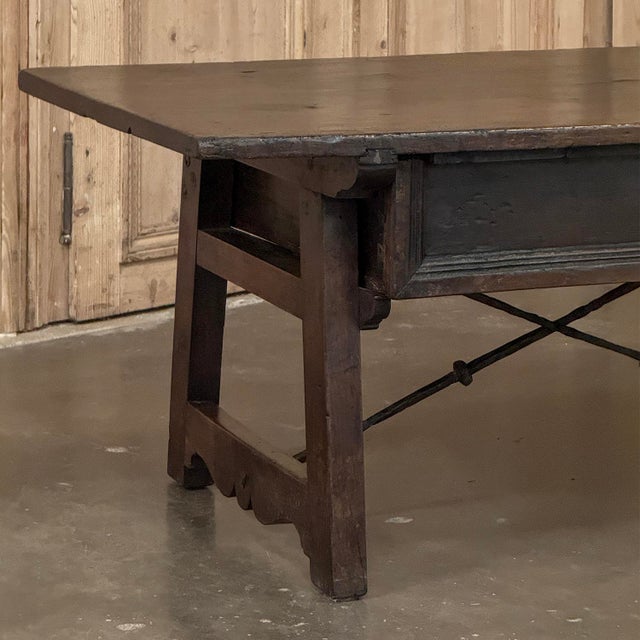 Rare 17th Century Rustic Spanish Walnut Coffee Table With Wrought Iron For Sale - Image 17 of 18