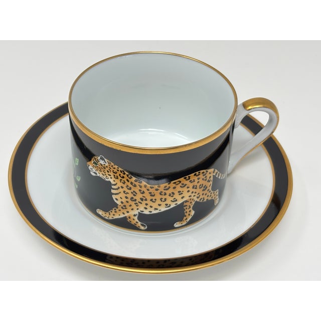 Lynn Chase Designs "Jaguar Jungle" Porcelain Cup and Saucer with 24-Karat Gold Trim – One of Seventeen Pieces. Hollywood...