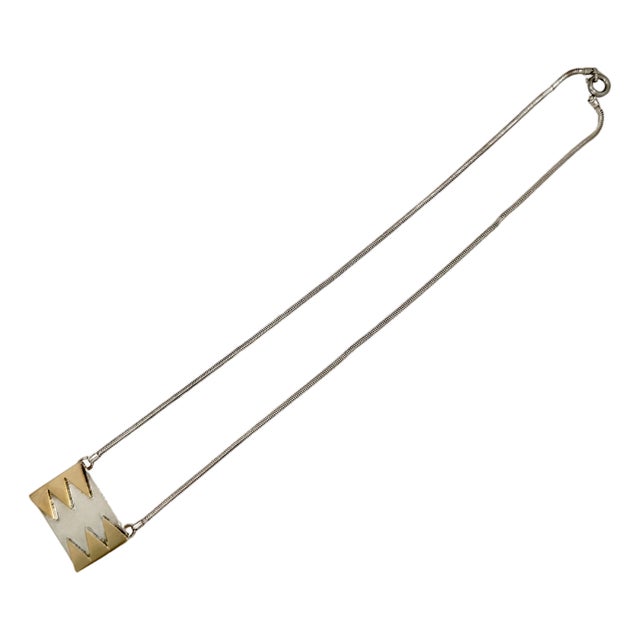 M&j Savitt Modernist Sterling Silver and 14k Gold Pendant Necklace, 1970s-1980s For Sale