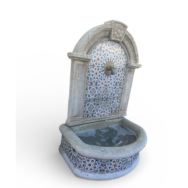 1990s Handcrafted Moroccan Mosaic Tile Wall Fountain With Brass Spigot For Sale - Image 4 of 8