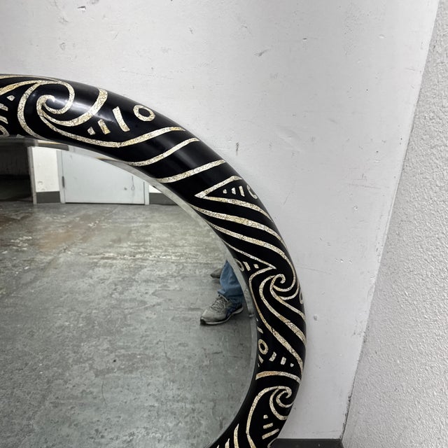 Monumental Round Mirror in the Style of Karl Springer For Sale - Image 4 of 13