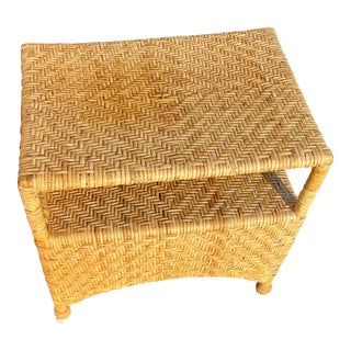 1970s McGuire Furniture Wicker Side Table - Accent End Table For Sale