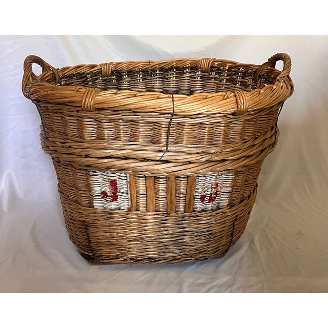 Wood Large Antique French Wicker Champagne Harvest Basket For Sale - Image 7 of 18