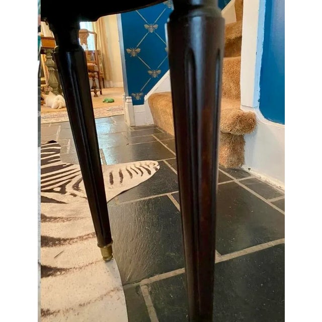 1920s Pair of Antique Marble Top Brass Gallery Rail End Tables With Inlaid Wood For Sale - Image 9 of 13