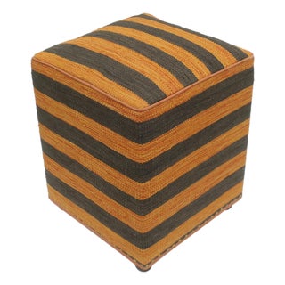 Rustic Handmade Kilim Upholstered Ottoman For Sale