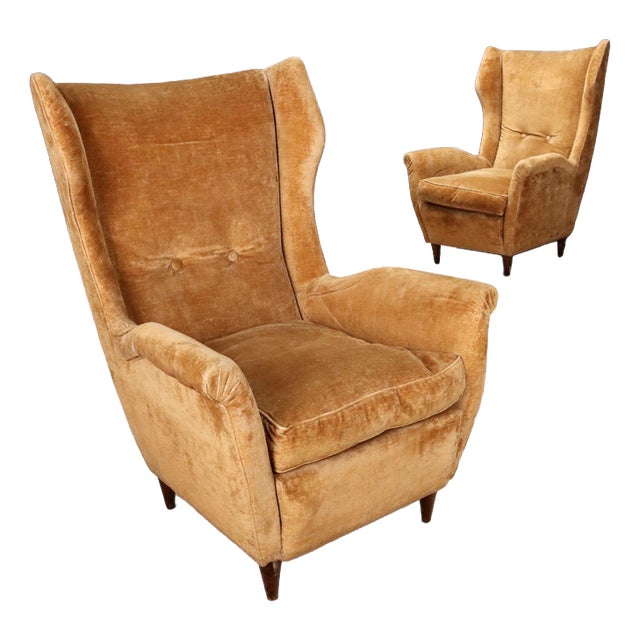 Vintage Italian Velvet Bergère Lounge Chairs, 1950s, Set of 2 For Sale