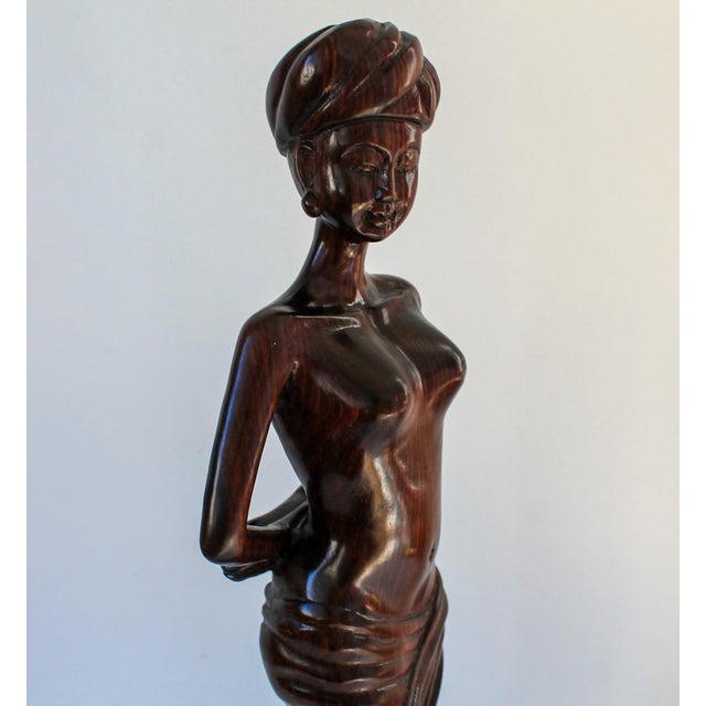 Vintage Hand Carved Female Asian Wood Sculpture For Sale - Image 10 of 10