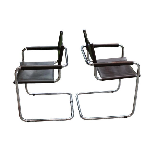 Vintage Cantilever Armchairs in Brown Leather, 1970s, Set of 2 For Sale - Image 4 of 9