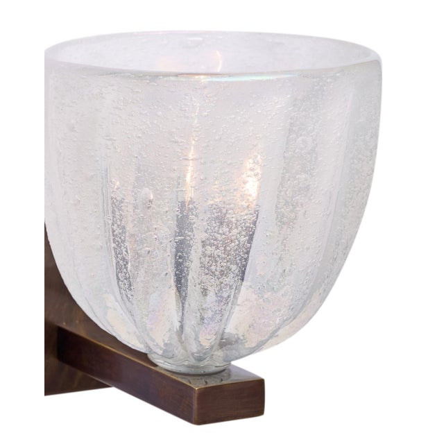 Italian Italian Venetian Murano Pulegoso Glass Sconces With Patinated Brass - a Pair For Sale - Image 3 of 9